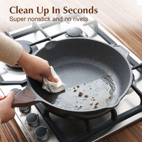 SENSARTE pour-spout sauté pan supports easy transfer of soups and oils
