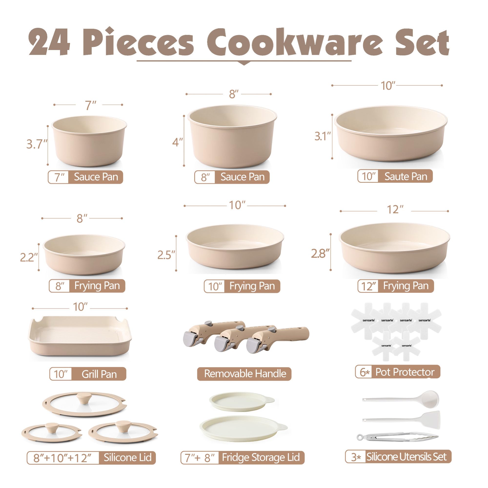 SENSARTE removable-handle cookware enabling easy detachment and space-saving organization.