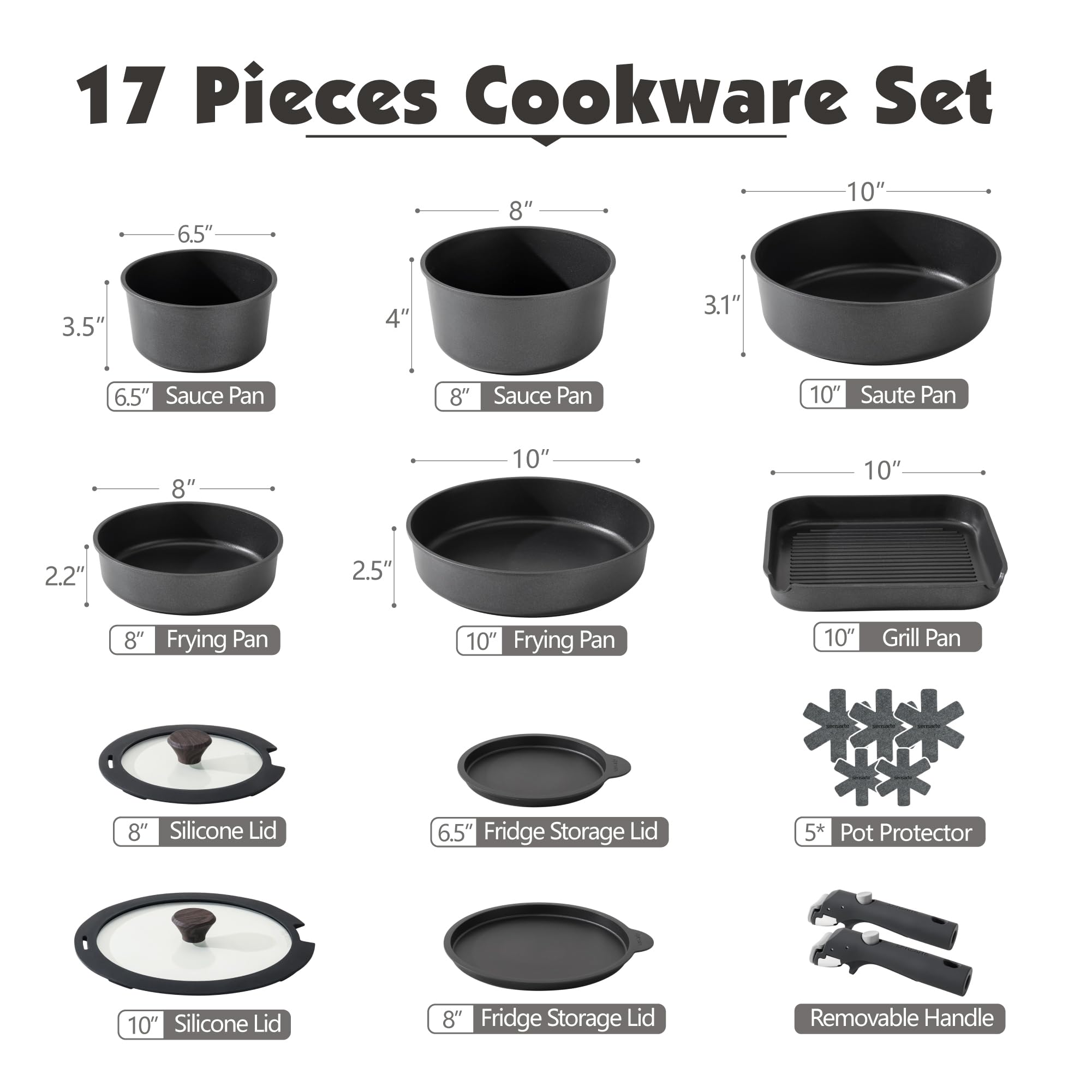 SENSARTE removable handle system makes storage and switching pans easy