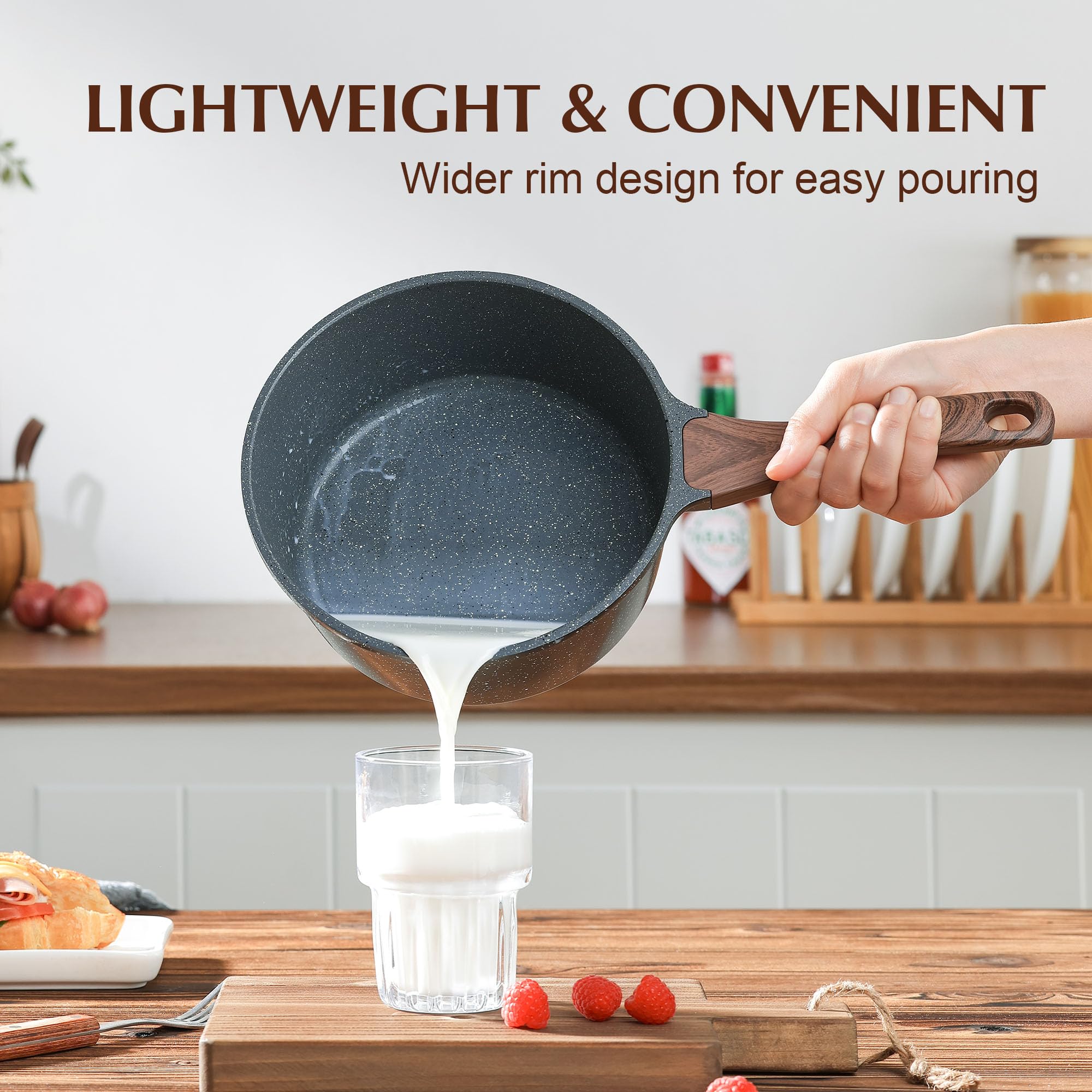 Sensarte handle stays cool during cooking for comfortable grip.