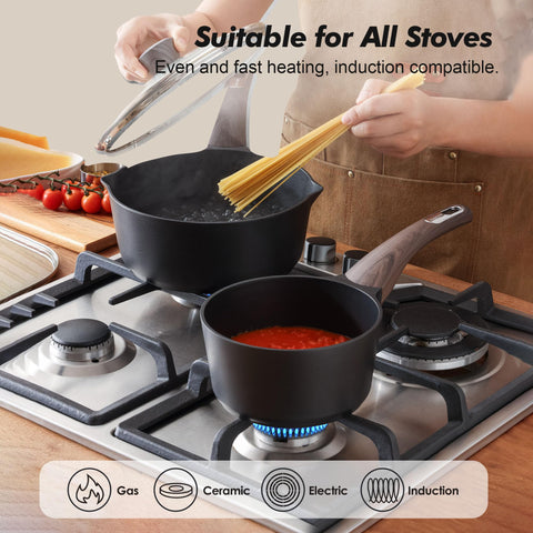 Stay-cool handle and glass lid for safe handling and visibility