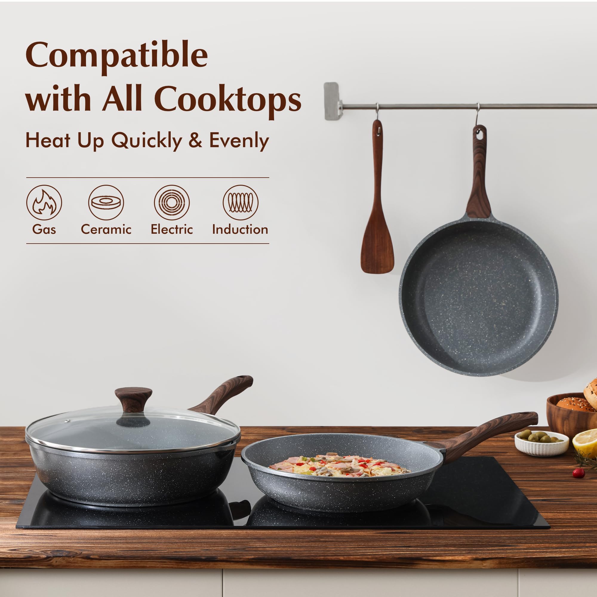 SENSARTE stay-cool handle demonstrated during sizzling cooking