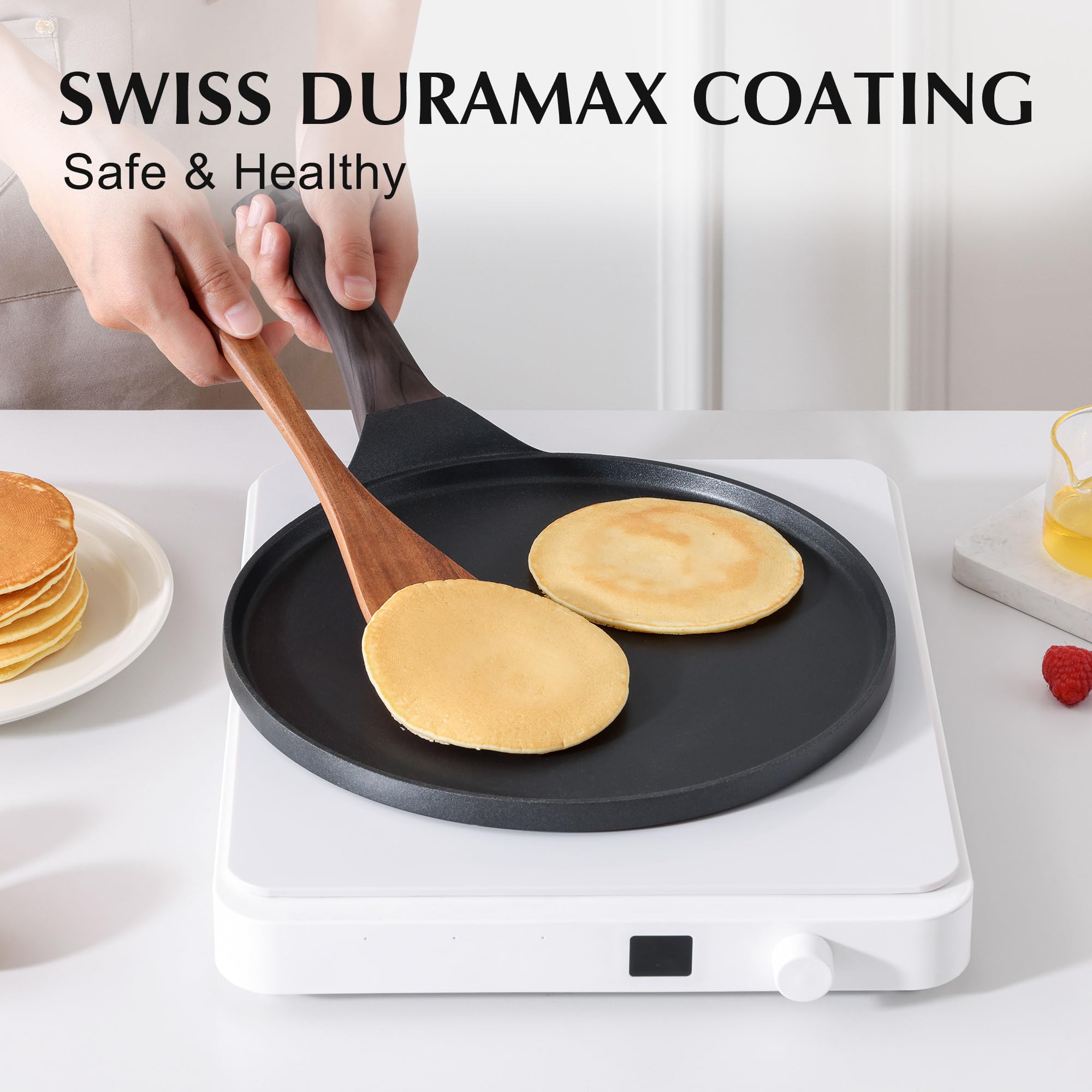 Sensarte pan features Swiss granite coating for durable nonstick performance