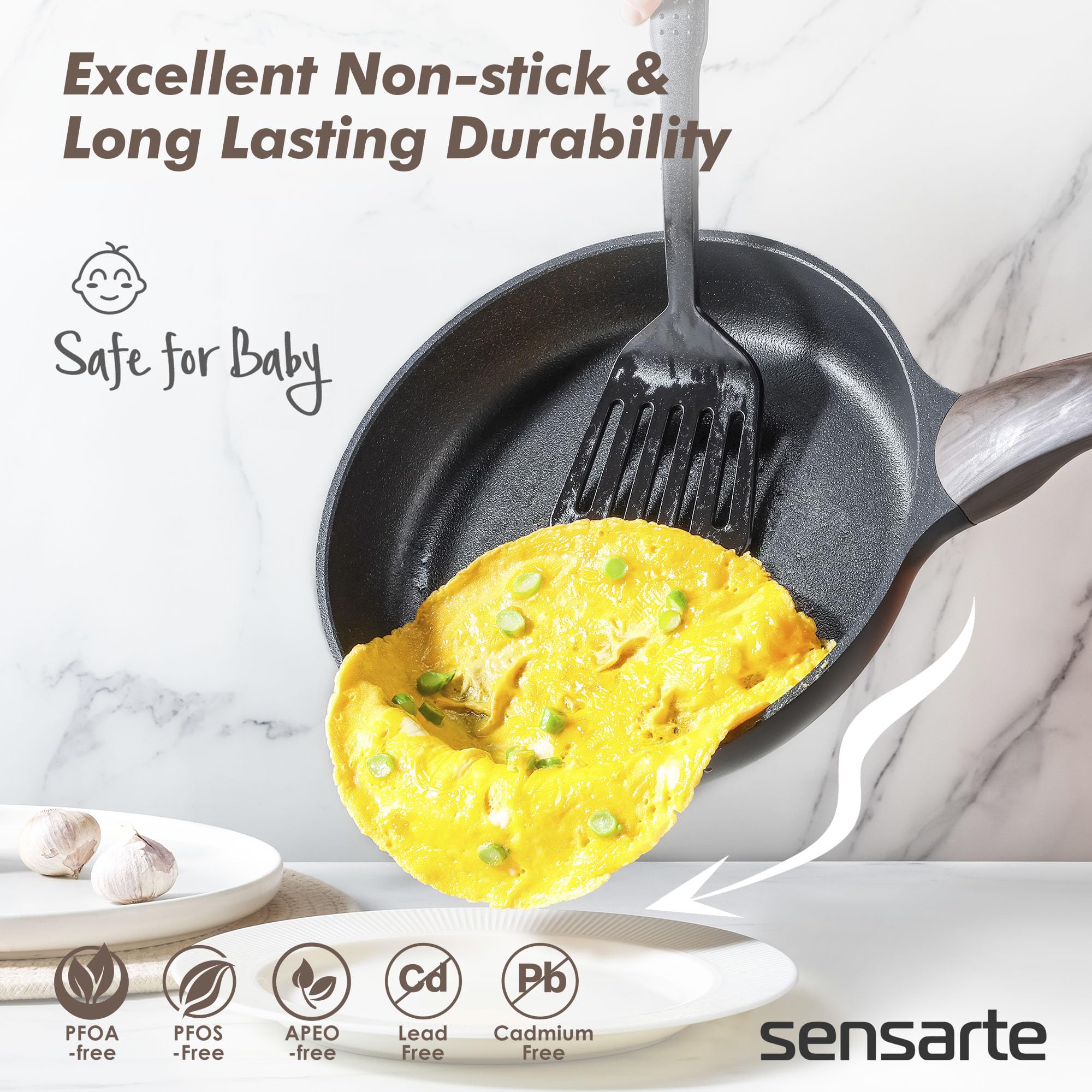 SENSARTE Swiss nonstick coating close-up enabling healthier low-oil meals.