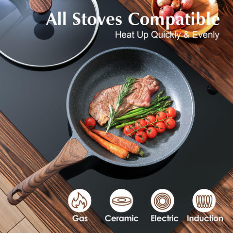 Sensarte tempered glass lid offers a clear view of cooking progress.