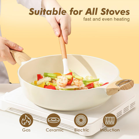 SENSARTE tempered glass lid keeps cookware visible and reduces splashes.