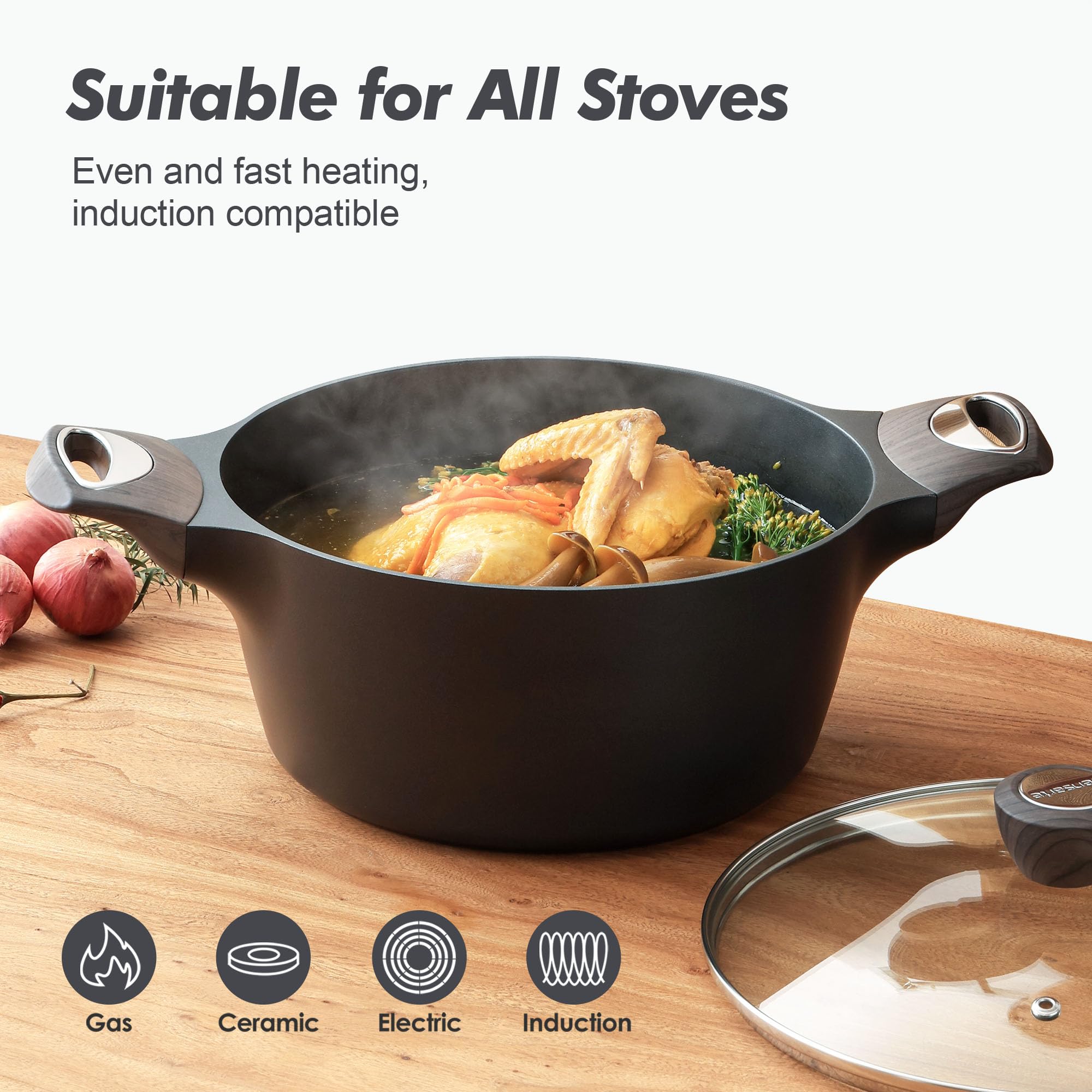 SENSARTE 2.6–8.5 qt sizes illustrate versatile cooking options.