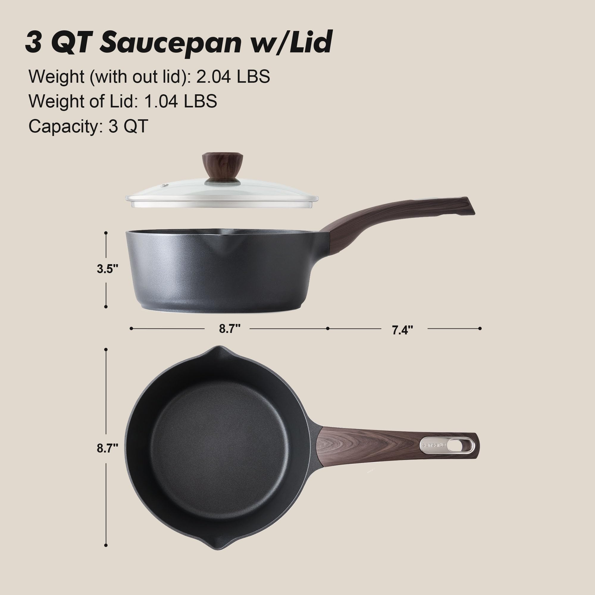Versatile 3 quart SENSARTE sauce pan suitable for sauces soups and pasta