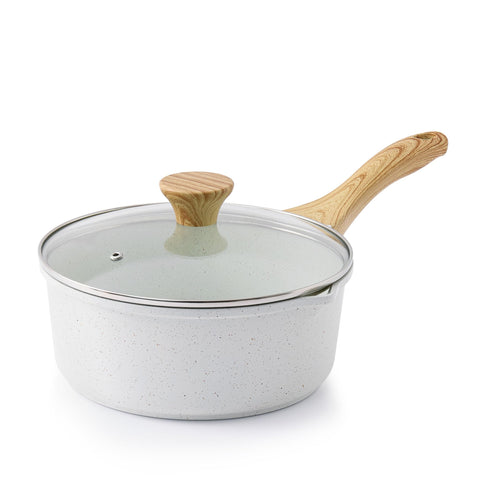 SENSARTE white ceramic saucepan with double spout for easy right- and left-handed pouring
