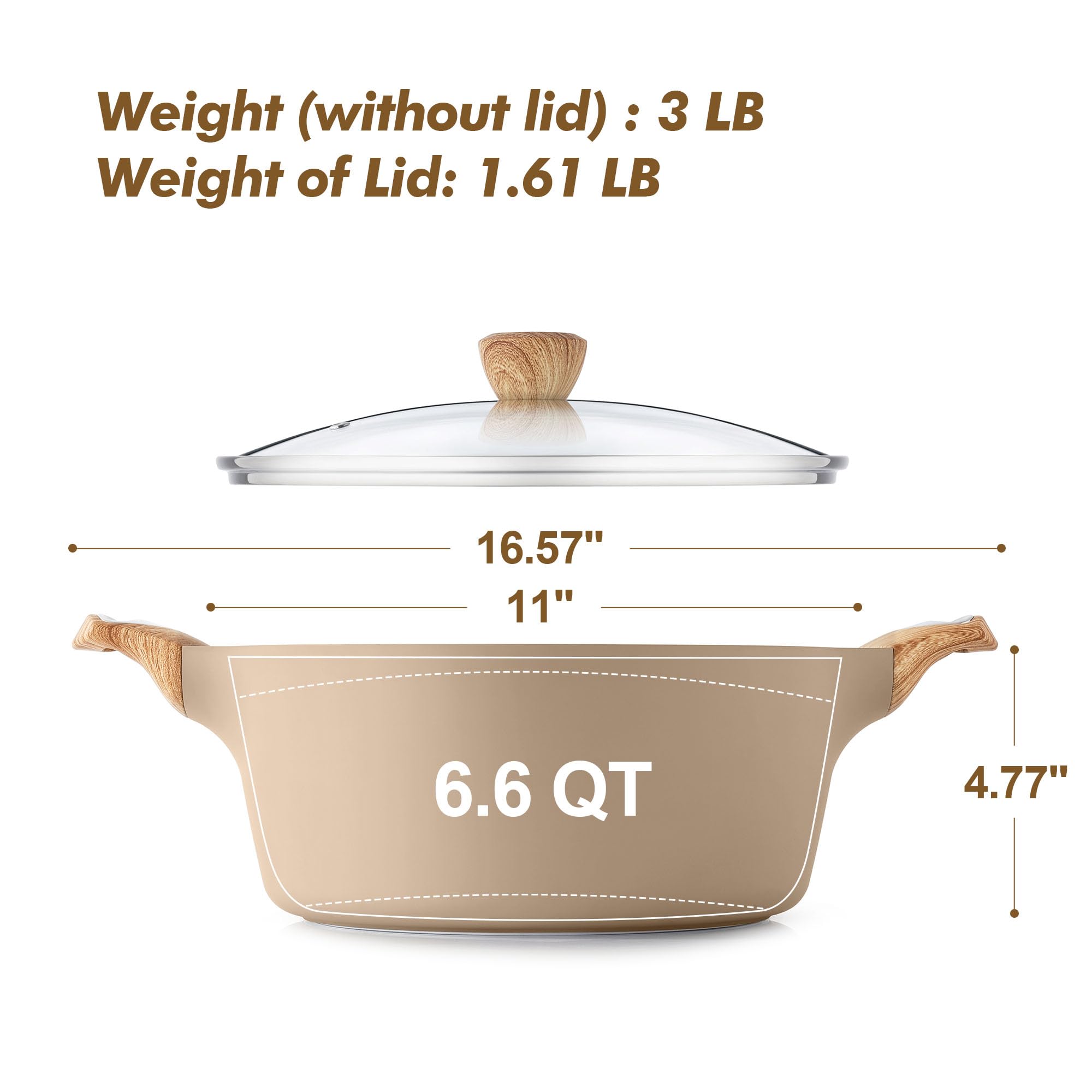 SENSARTE wood-grain handle and glass lid support safe cooking and monitoring.