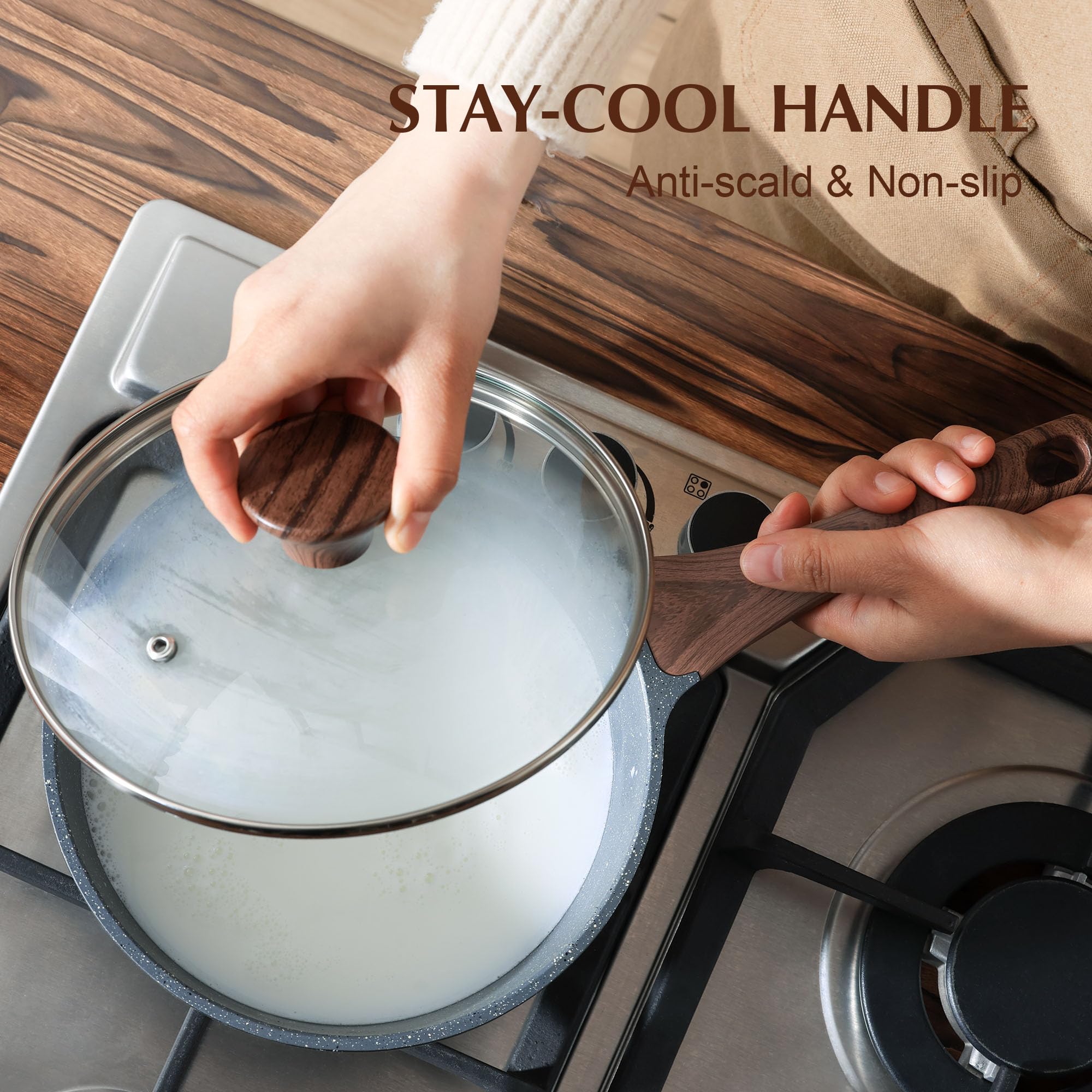 SENSARTE woodgrain handle stays cool during cooking.