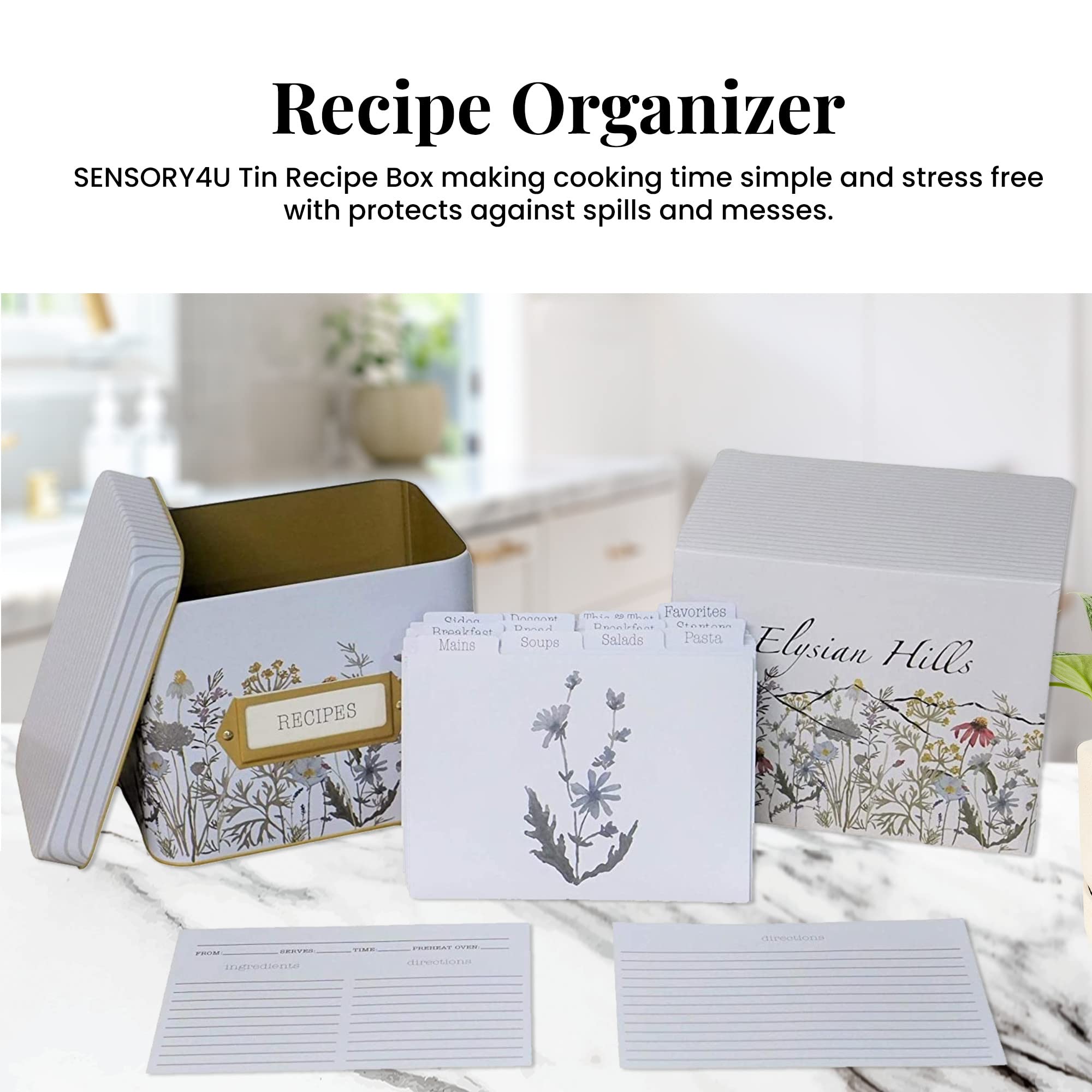 SENSORY4U recipe cards set of 100 keeps family recipes organized.
