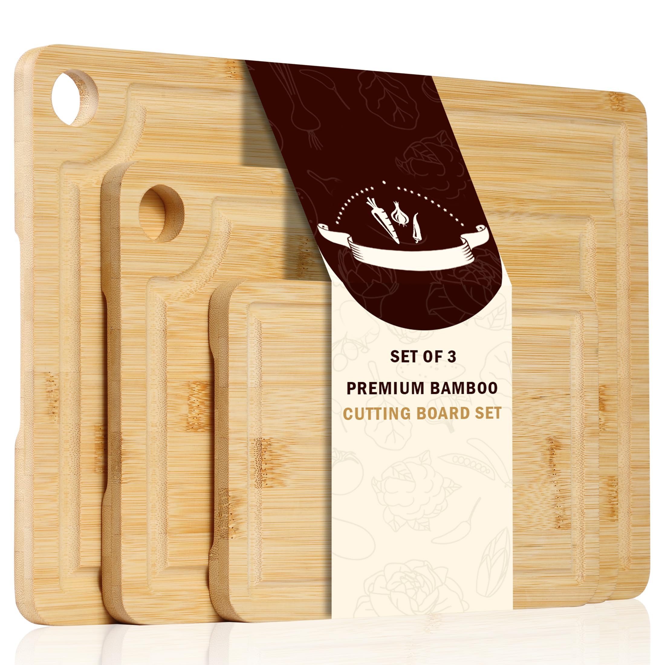 Sentk large 15x10 bamboo board with handle, ideal for roasts and serving.