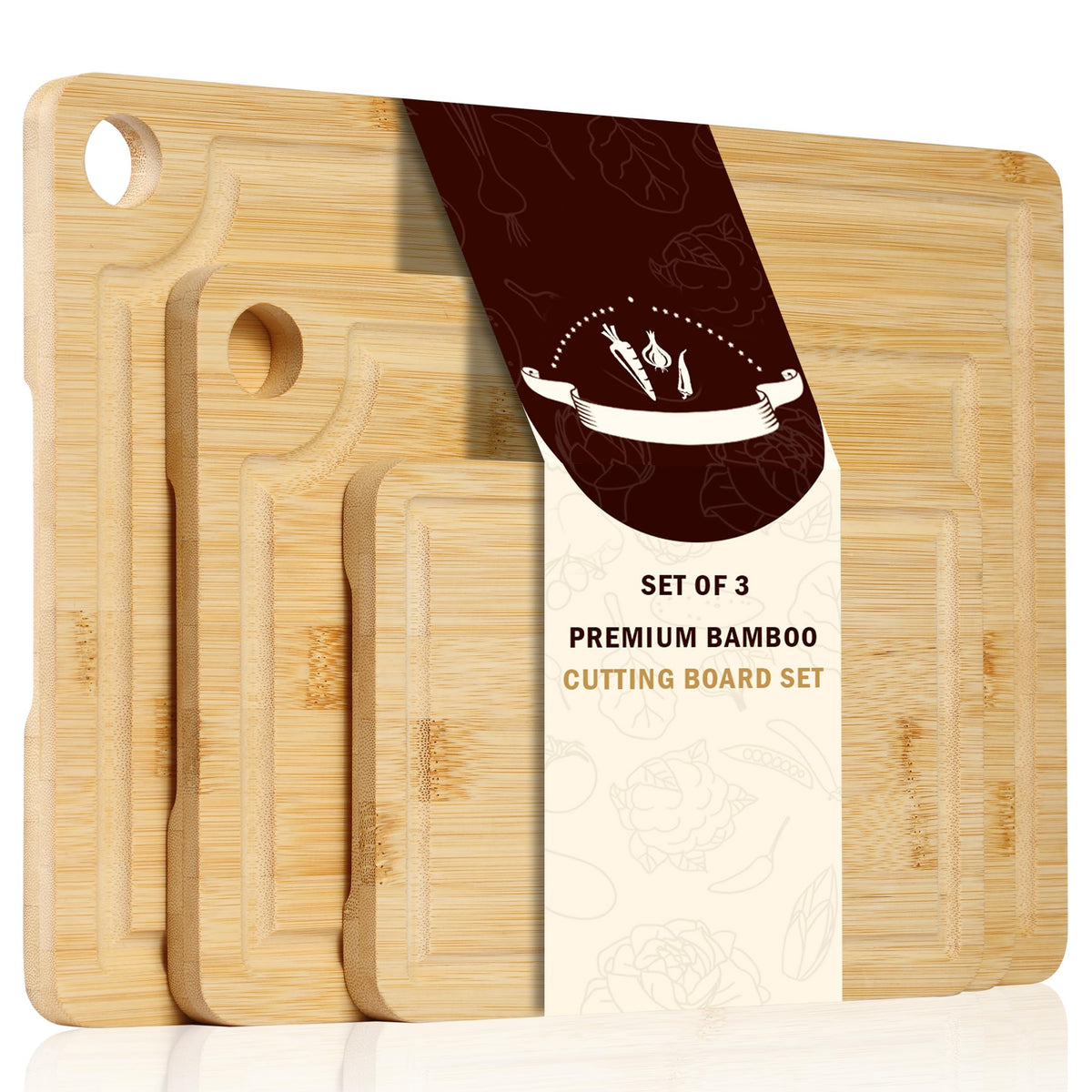 Sentk large 15x10 bamboo board with handle, ideal for roasts and serving.