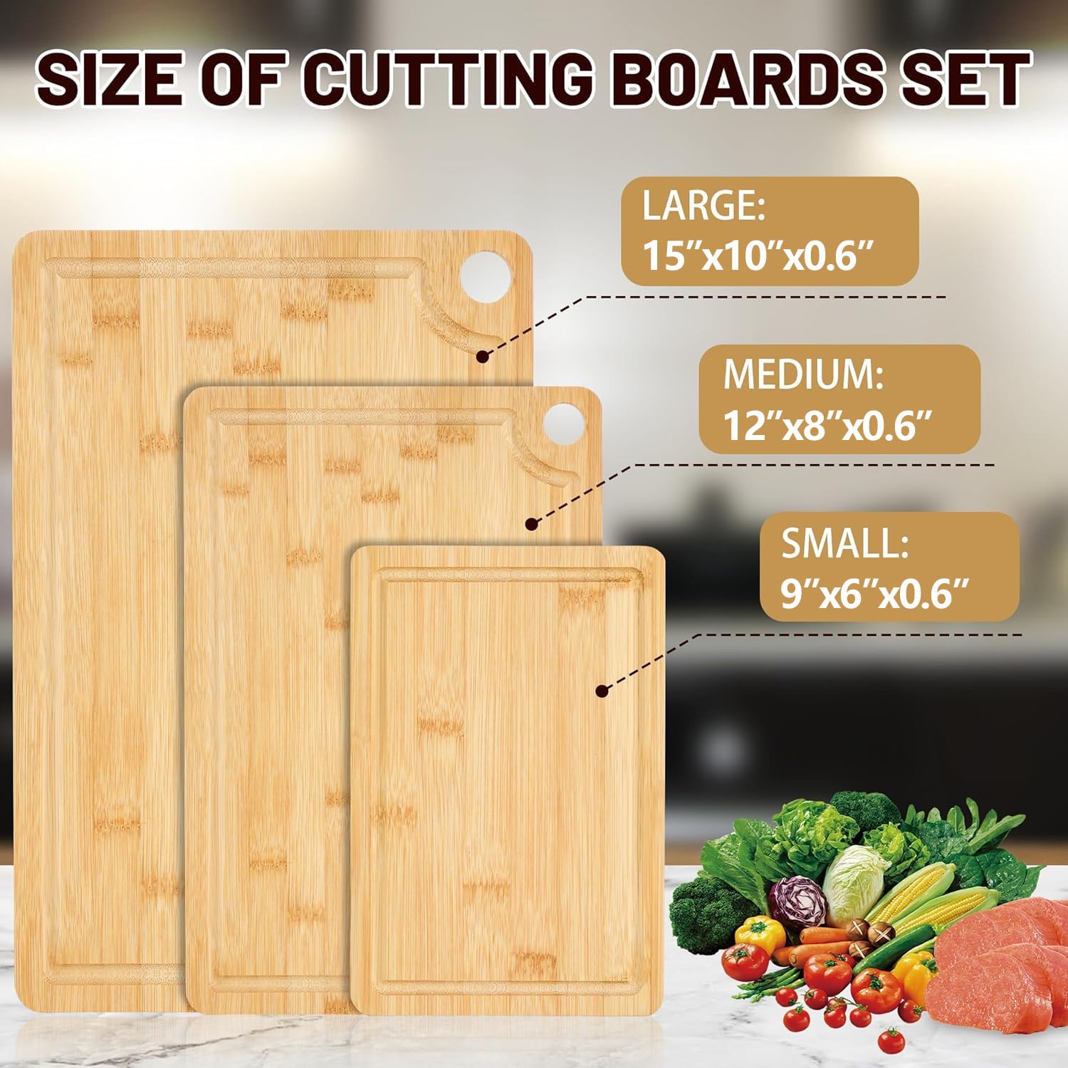 Sentk medium 12x8 bamboo board with handle, perfect for chopping vegetables.