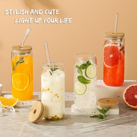 SENTVEND bamboo lids on glass cups add eco-friendly style.