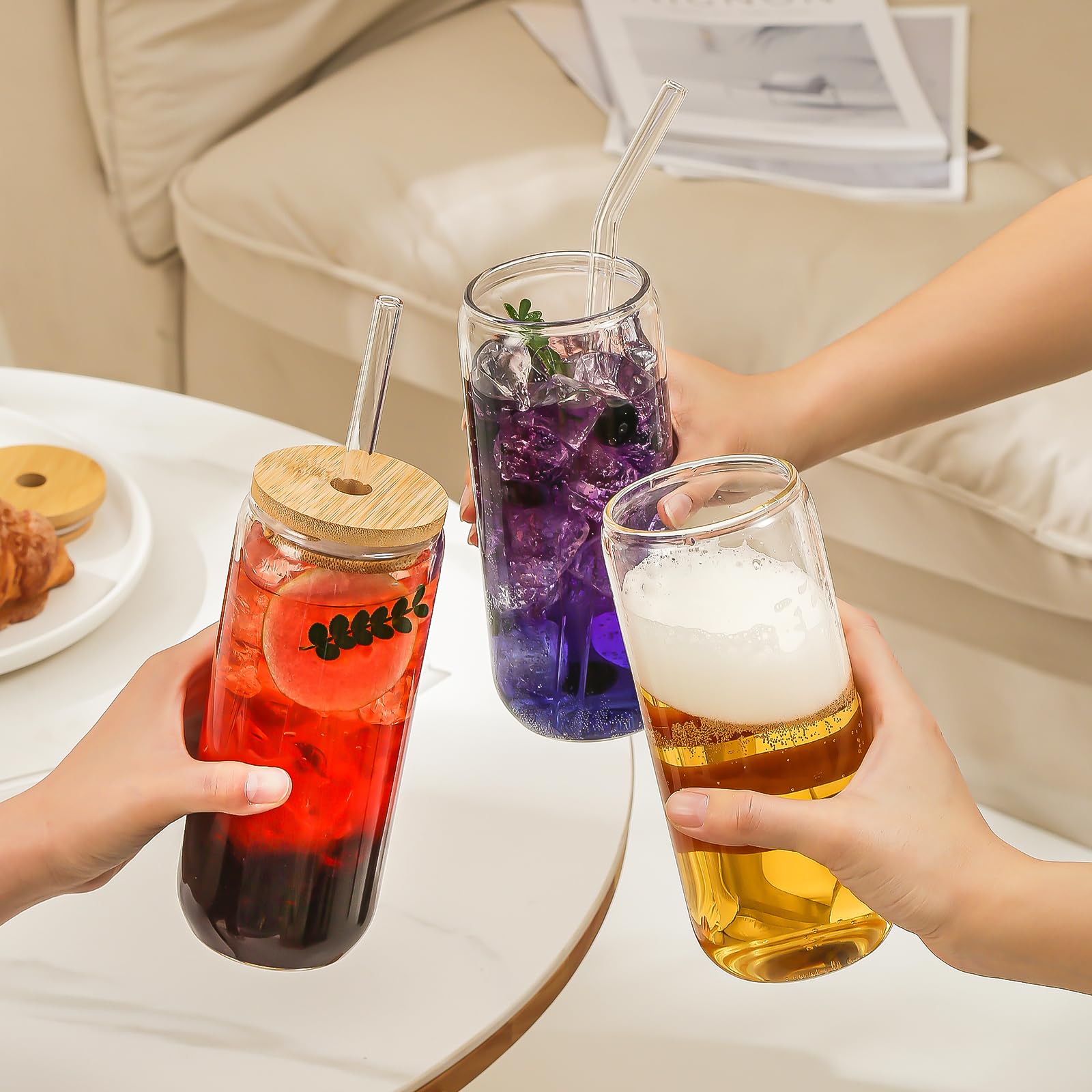 SENTVEND clear glass cups withstand hot and cold drinks.