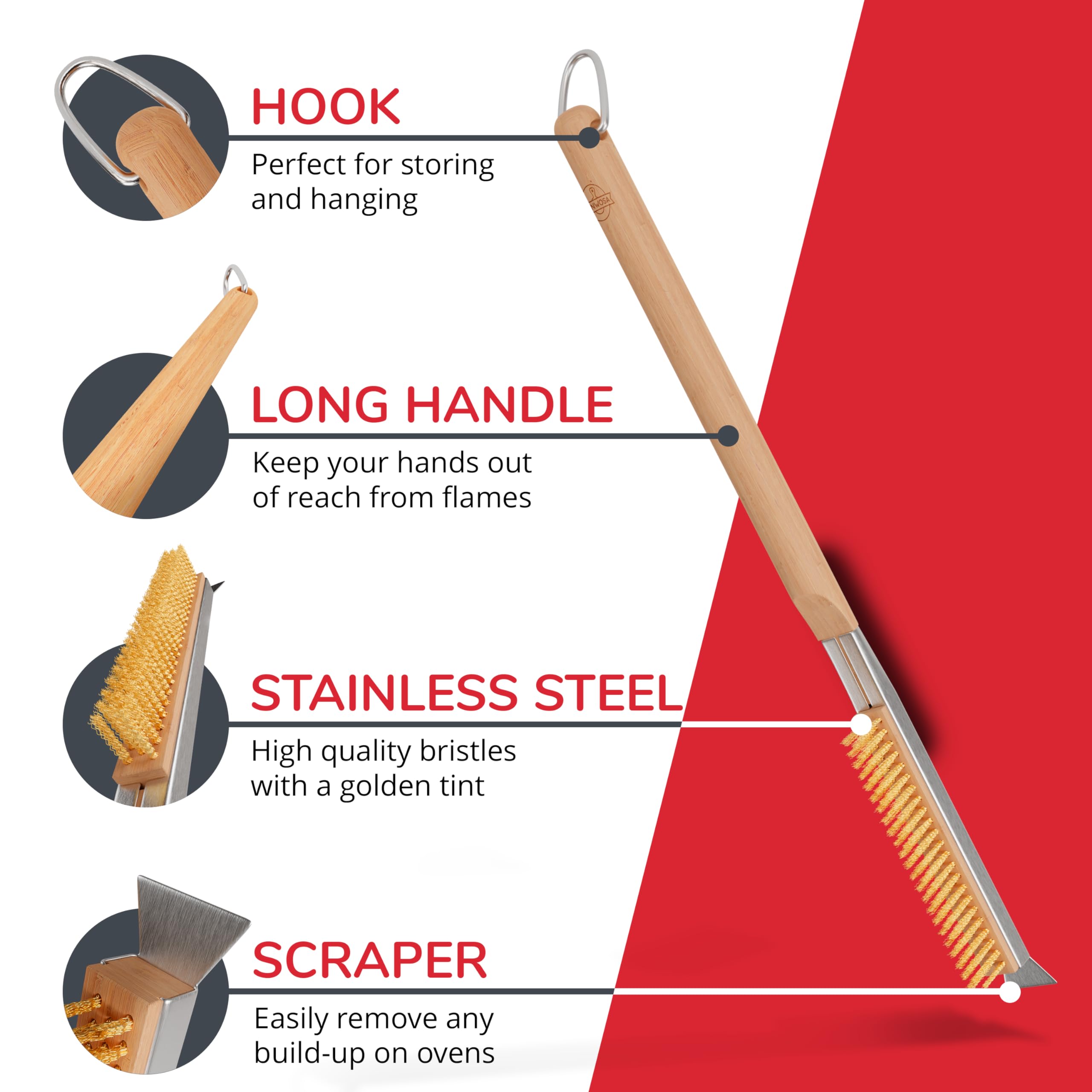 Senwosa wood-fired oven cleaning tool in a modern kitchen.