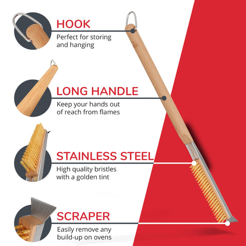 Senwosa wood-fired oven cleaning tool in a modern kitchen.