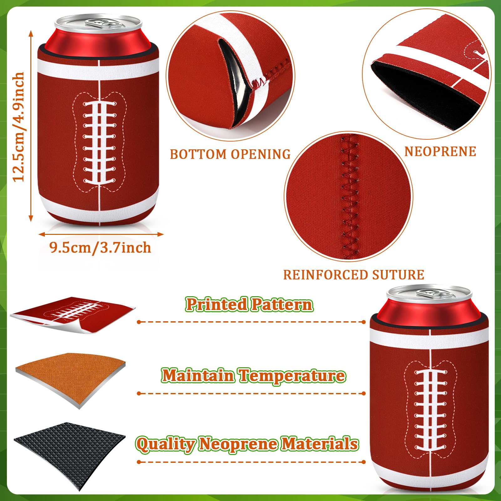 SEPGLITTER football can cooler sleeve with dynamic field design ideal for party favors