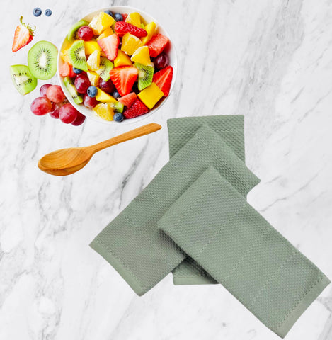 Serafina Home Sage Green towels drying dishes after washing