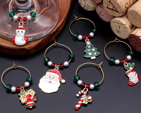 Serendipity gold Christmas Bells wine charm for elegant glass tagging