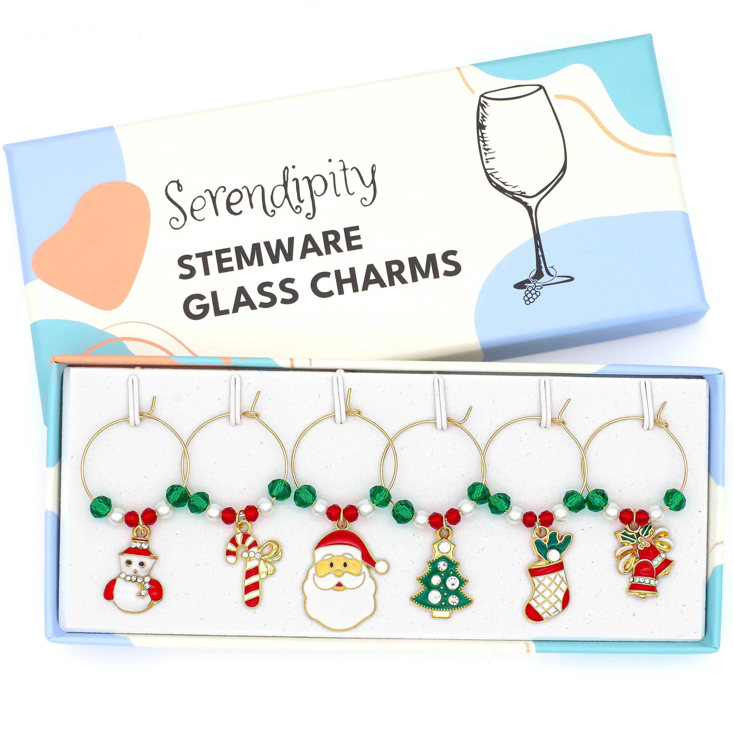 Serendipity gold Santa Claus wine charm for easy glass identification at holiday parties