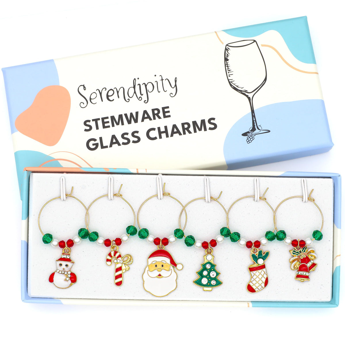 Serendipity gold Santa Claus wine charm for easy glass identification at holiday parties