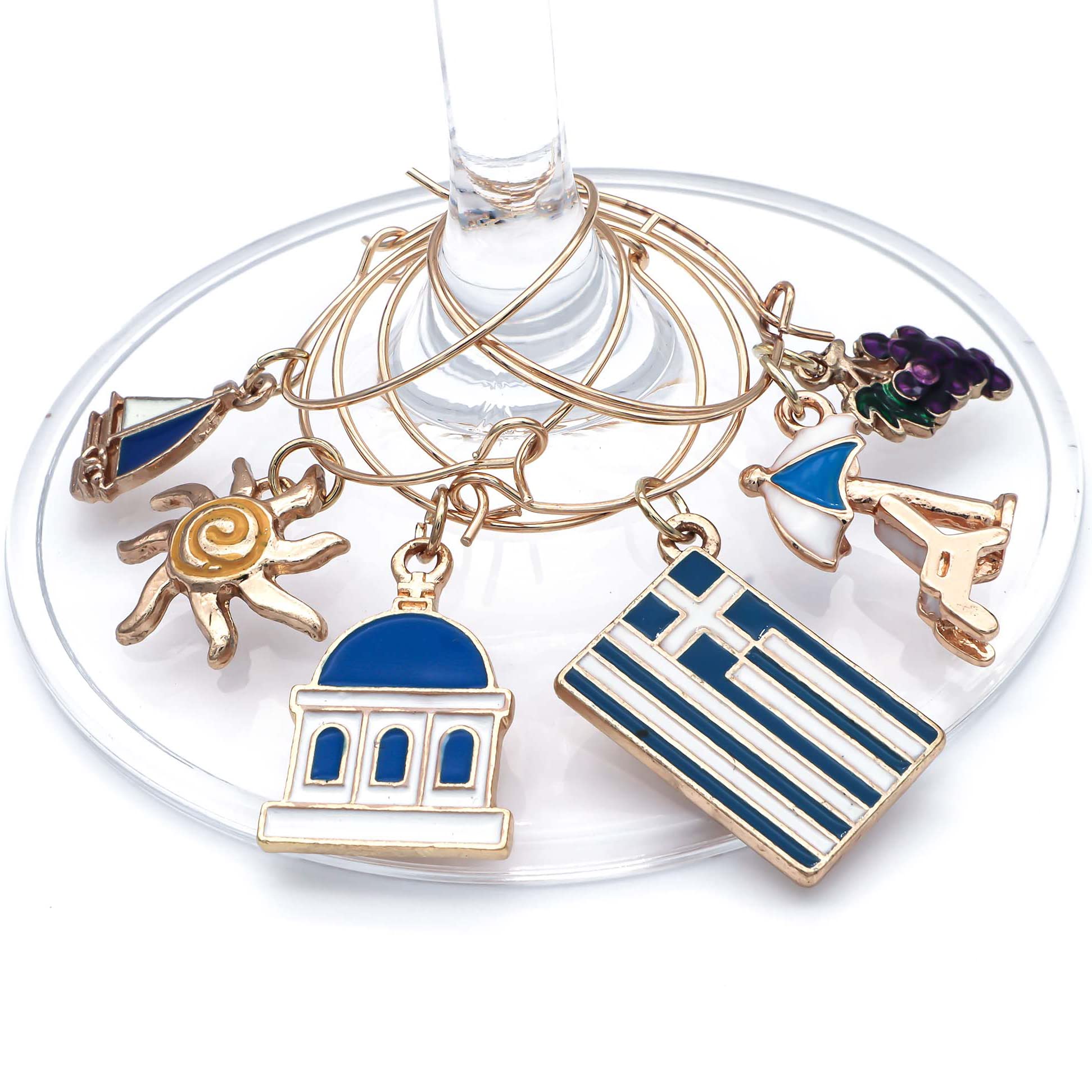 Serendipity Greek wine charms sun design adds bright accent to drinks