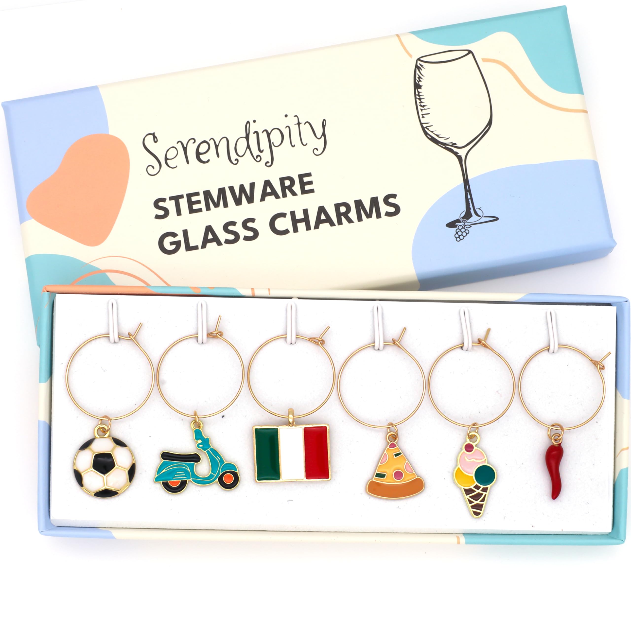 Serendipity wine charm flag close-up, ideal for identifying glasses at gatherings.
