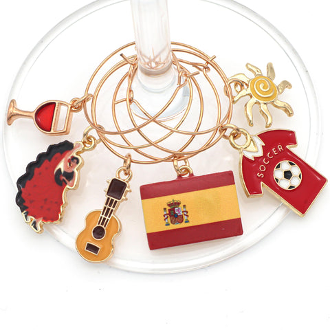 Serendipity wine charm with Spanish Flag for themed celebrations