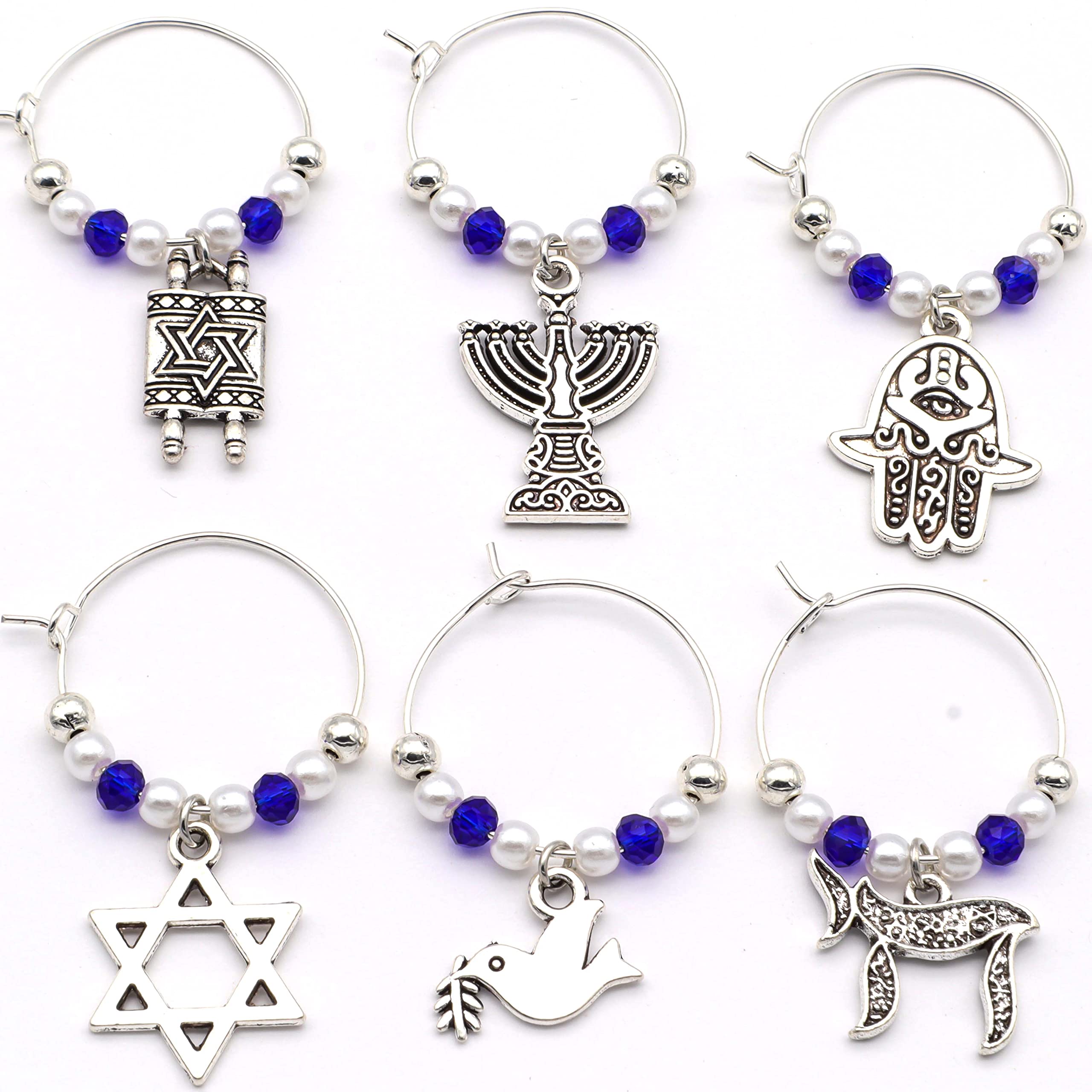 Serendipity wine glass charms with Chai and Star of David for elegant holiday ambiance