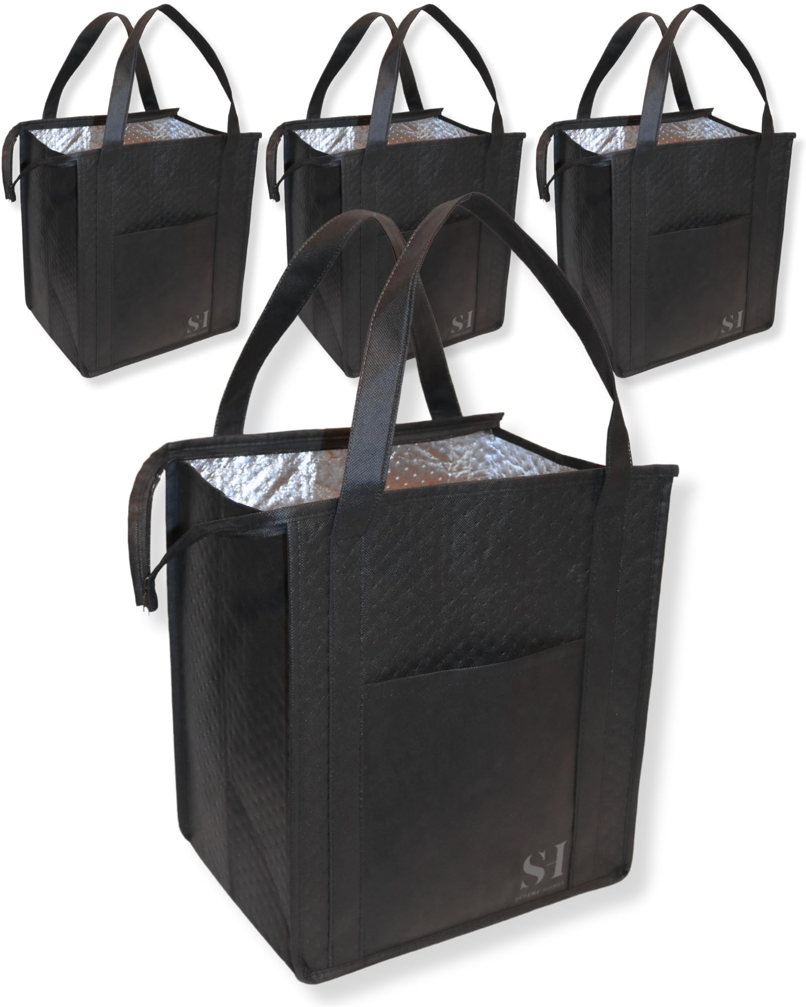 Serene Homes black insulated grocery bag with zippered top keeps contents secure and fresh.