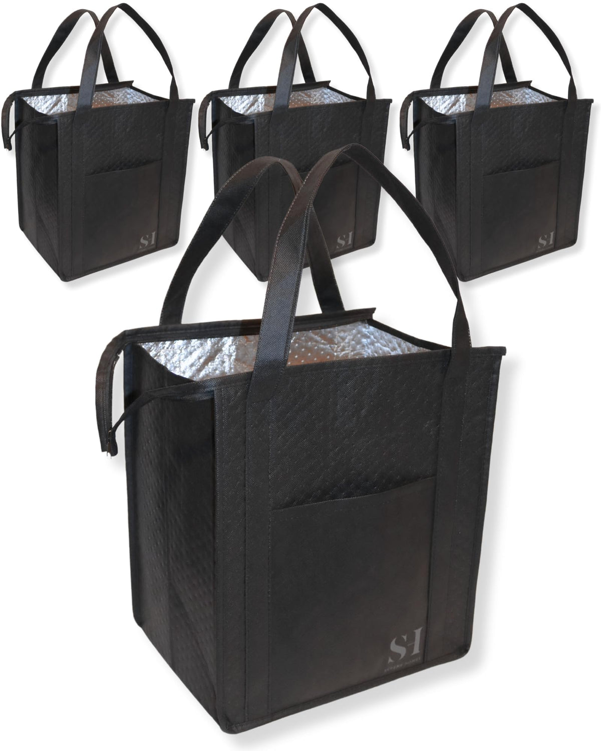 Serene Homes black insulated grocery bag with zippered top keeps contents secure and fresh.