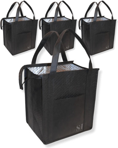 Serene Homes black insulated grocery bag with zippered top keeps contents secure and fresh.