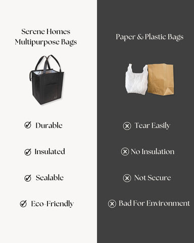 Bag filled with groceries demonstrates capacity and sturdy load handling.