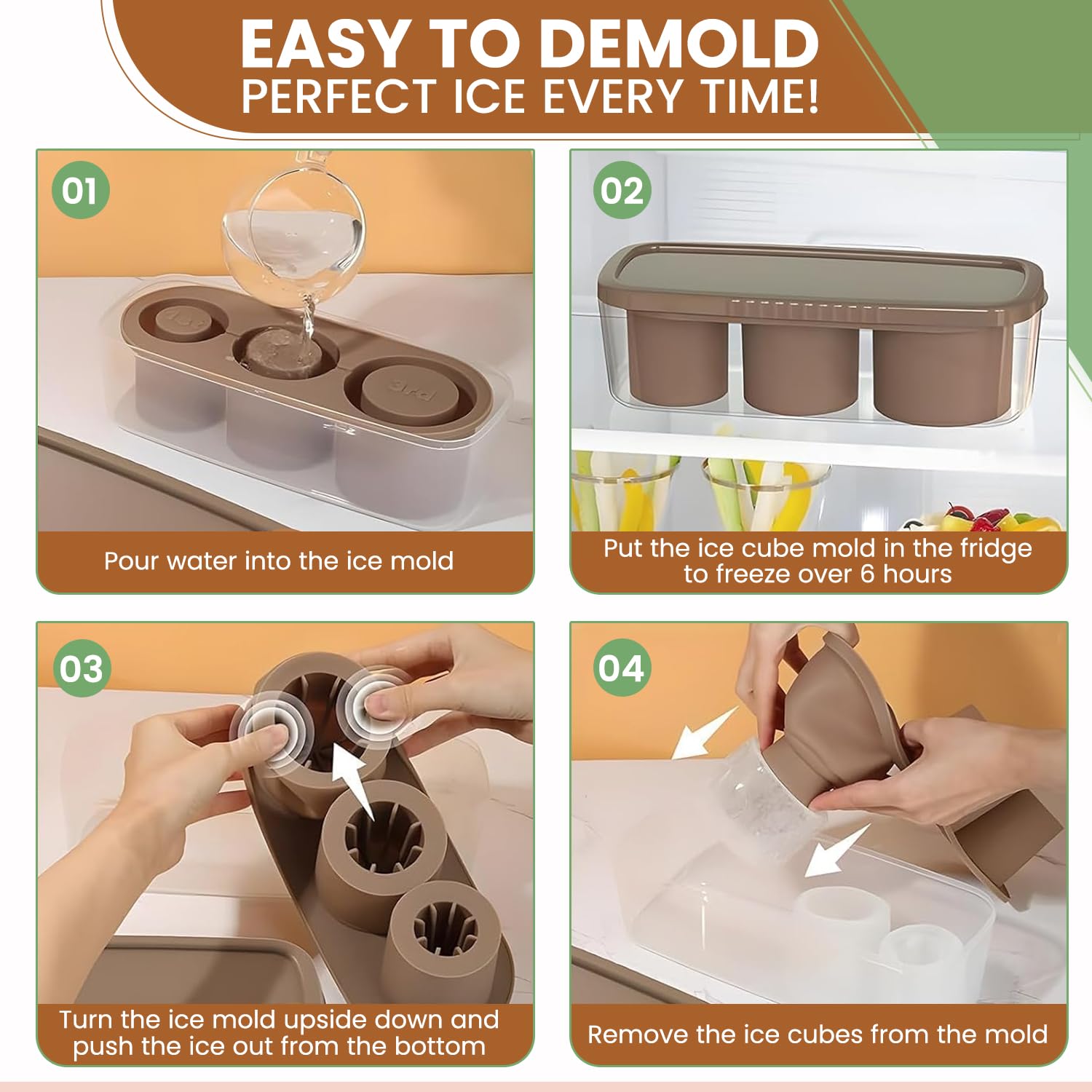 SERENEWARE easy-release ice mold for quick removal of cylindrical cubes