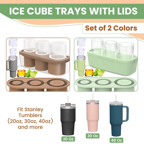 SERENEWARE ice mold with tray and lid fits Stanley tumblers 20oz to 40oz