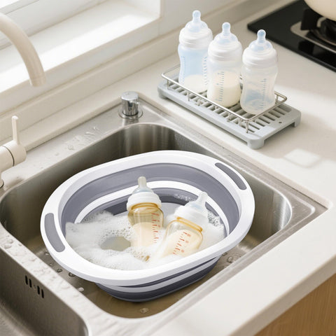 Seropy collapsible wash basin folded flat for compact storage.