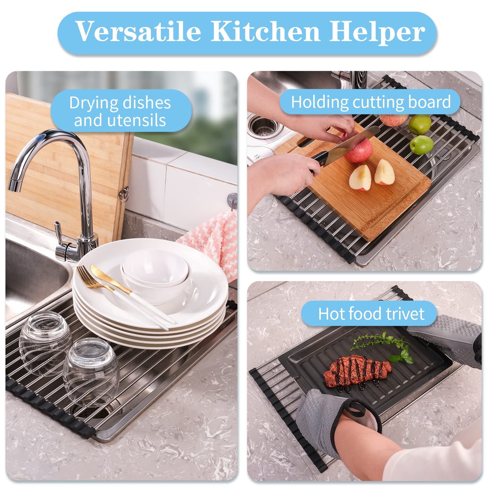 Seropy dish rack enhances counter organization and air-drying efficiency.