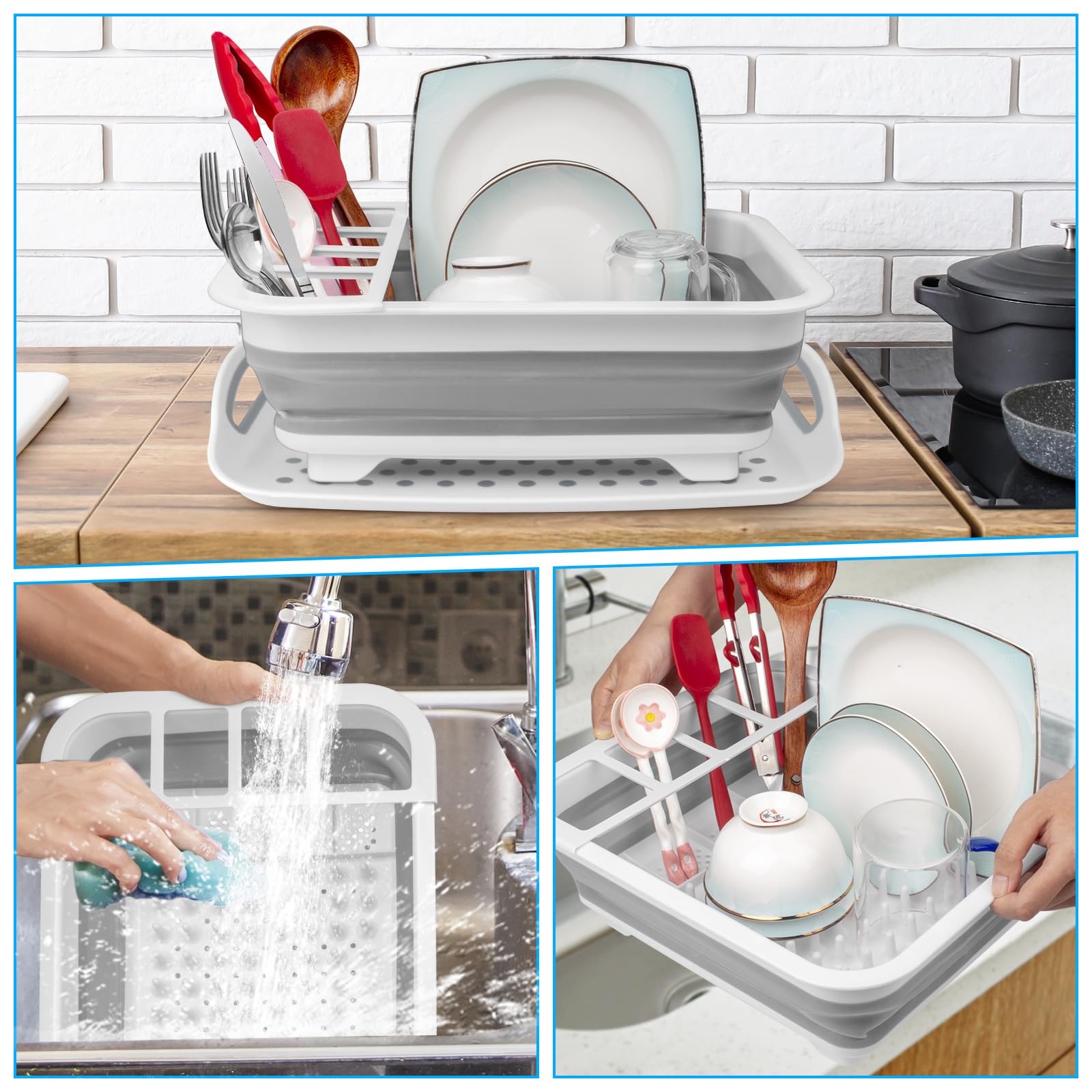 Seropy dish drying rack with drainboard tray catching drips and keeping counters clean.