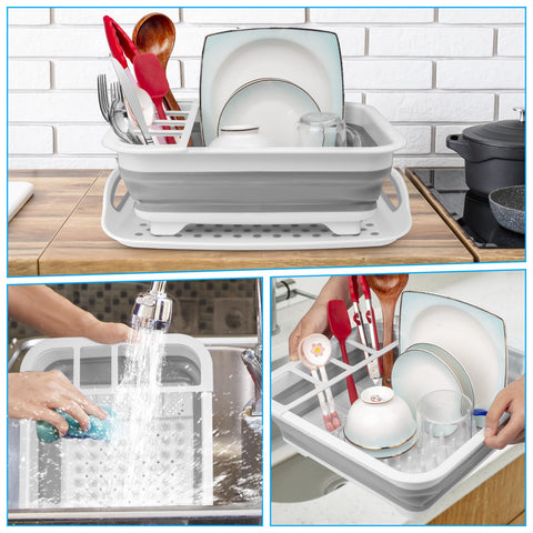 Seropy dish drying rack with drainboard tray catching drips and keeping counters clean.