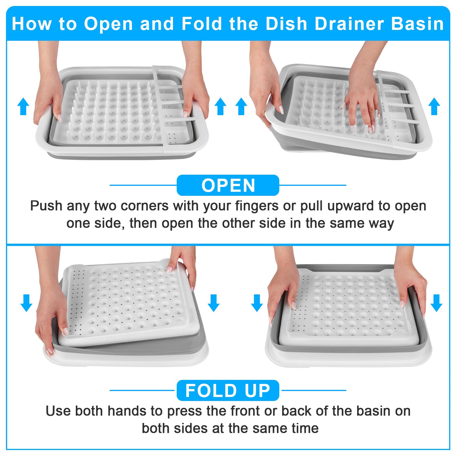 Seropy kitchen sink organizer basket with ridges for vertical plate drying.