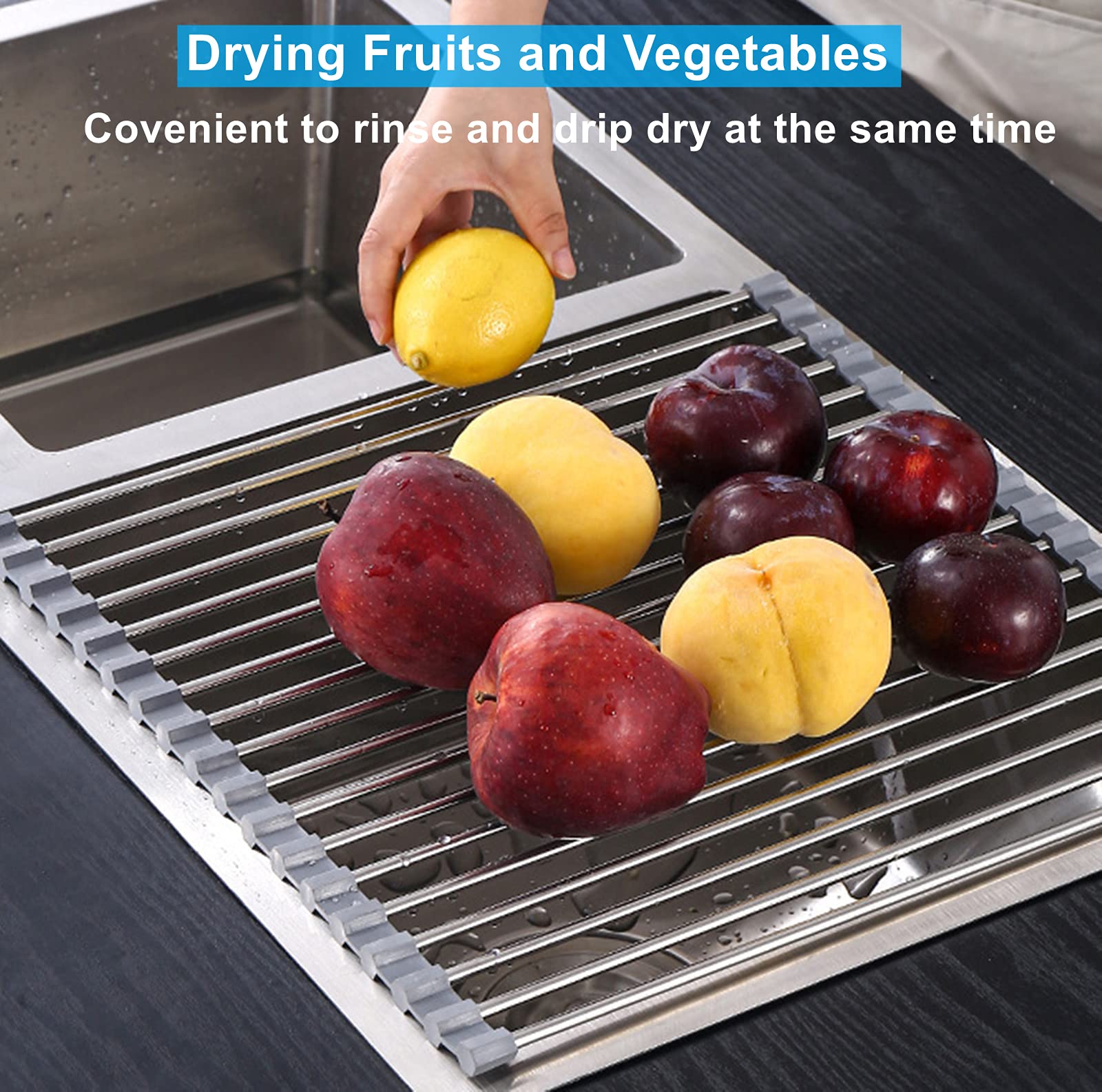Seropy roll-up rack doubles as veggie colander and hot-pan trivet.