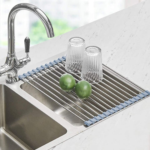 Seropy roll-up dish rack over sink, compact and space-saving for daily drying.