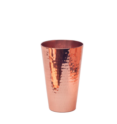 Sertodo 25oz copper cup side view, durable hand-hammered tumbler for daily water use.