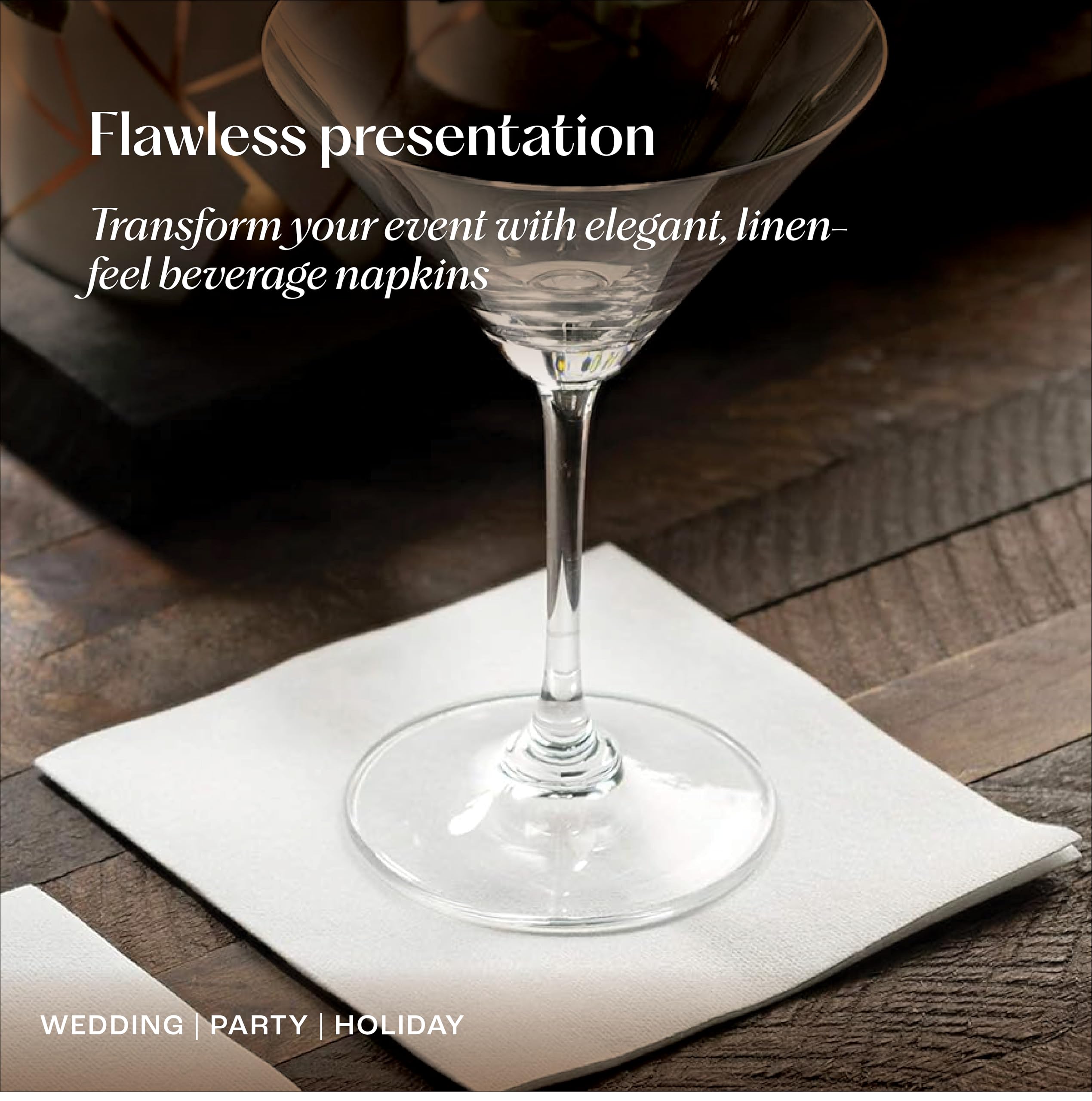 Servietto 200 linen-feel napkins absorbing spills during service.