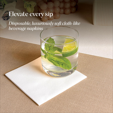 Servietto 200 linen-feel napkins folded to 5x5 inches, compact table accent.
