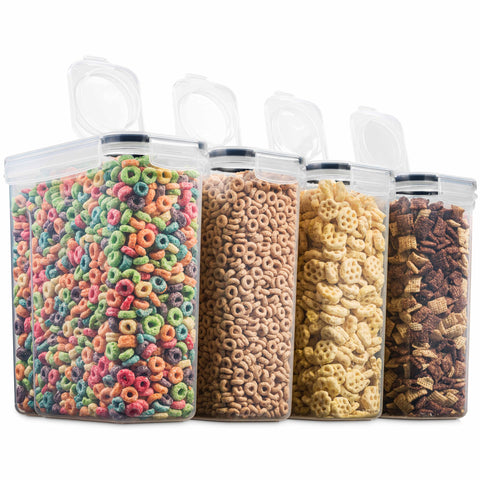 Seseno 4-pack airtight cereal containers on counter for fresh snacks and organized space