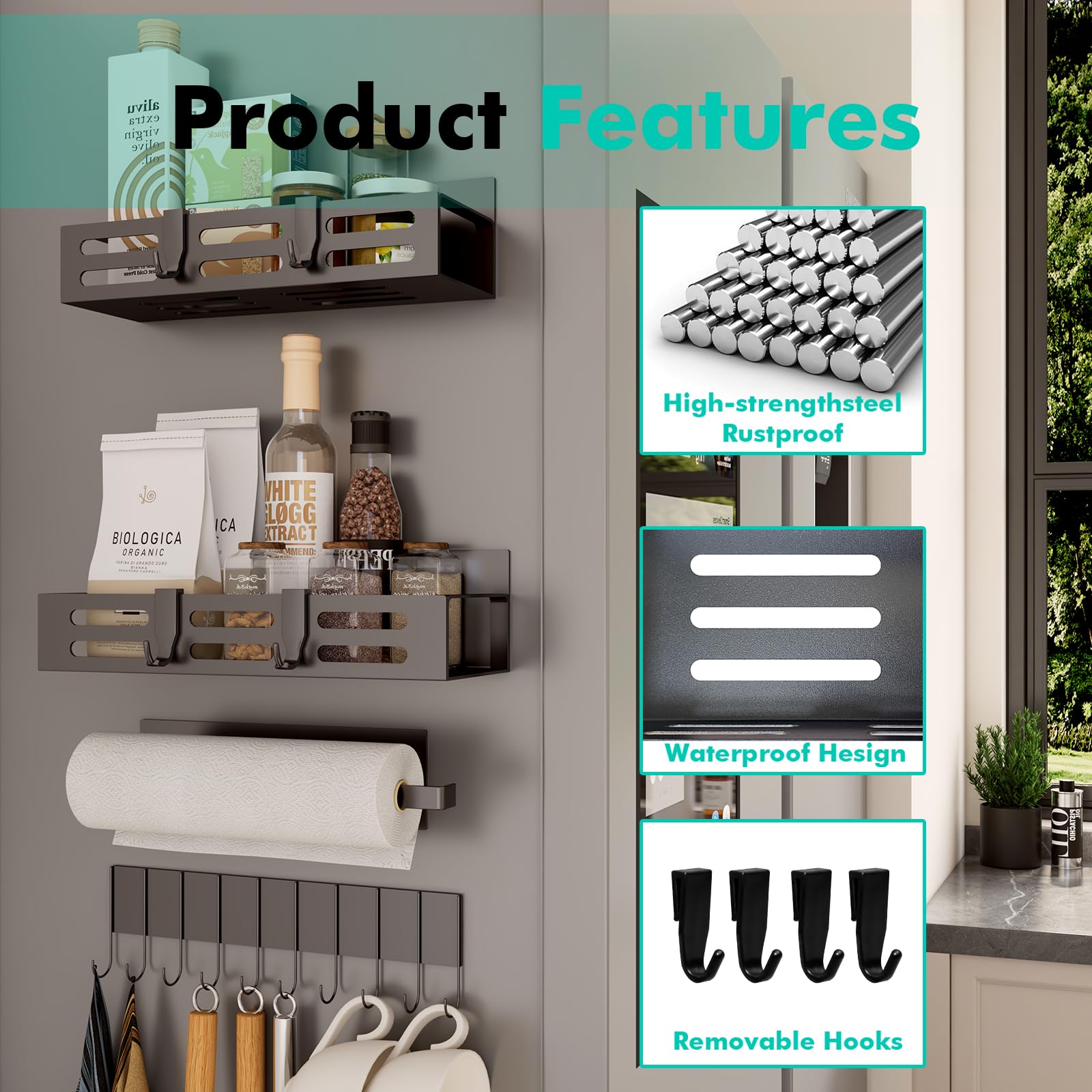 SETBAOO fridge organizer in carbon steel with a sleek black finish.